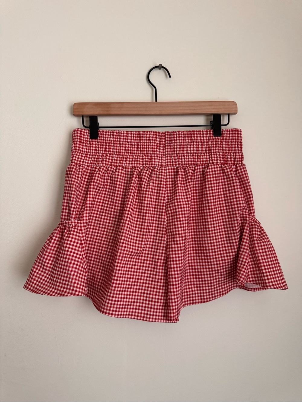 Red Gingham Smocked Waist Ruffle Shorts - Size L